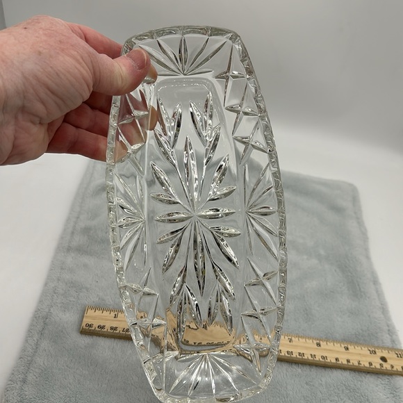 Hazel Atlas Pressed Cut Glass Celery/Relish Dish in “Star & Fan Pattern” - Picture 7 of 7